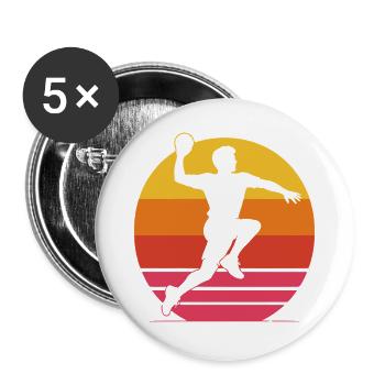 Handballer Sprungwurf – 70er 80er Retro Look - Buttons groß 56 mm (5er Pack) - Weiß - Vorne