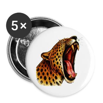 Intensive-farbger Leopardenkopf Roar - Buttons groß 56 mm (5er Pack) - Weiß - Vorne