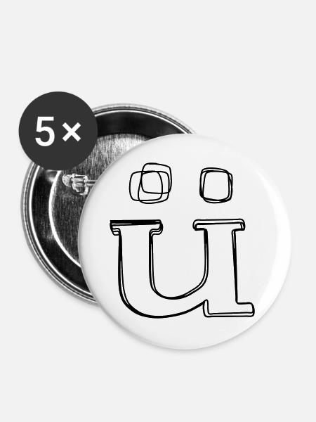 Kleinbuchstabe ü handgezeichnet - Buttons groß 56 mm (5er Pack) - Weiß
