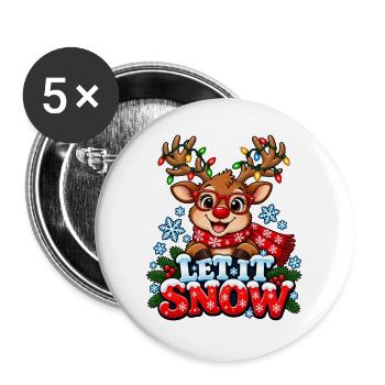 Let It Snow – Rentier mit Weihnachtslichtern - Buttons groß 56 mm (5er Pack) - Weiß - Vorne