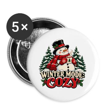 Wintermodus: Gemütlich – Schneemann mit Tasse - Buttons groß 56 mm (5er Pack) - Weiß - Vorne