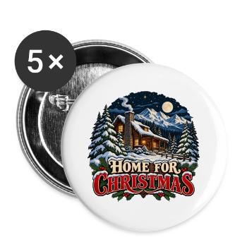 Weihnachten zu Hause – Verschneite Berghütte - Buttons groß 56 mm (5er Pack) - Weiß - Vorne