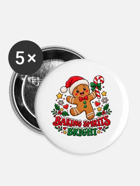 Baking Spirits Bright – Lustiger Lebkuchenmann - Buttons groß 56 mm (5er Pack) - Weiß
