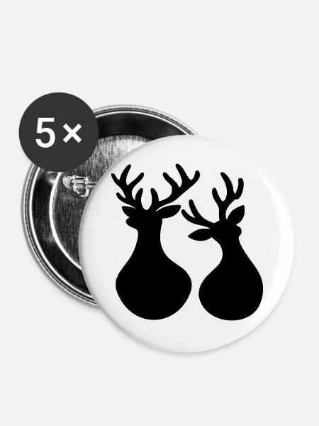Weihnachten Rentiere minimalistisch - Buttons groß 56 mm (5er Pack) - Weiß