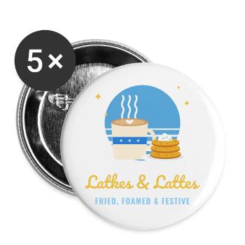Latkes und Lattes lustiges Chanukka - Buttons groß 56 mm (5er Pack) - Weiß - Vorne