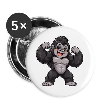 Gorilla Kawaii Style – Süßer Dschungelriese - Buttons groß 56 mm (5er Pack) - Weiß - Vorne