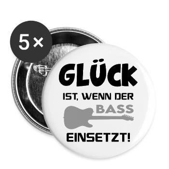 Glück ist Bass einsetzt Music Gitarre Musik Spruch - Buttons groß 56 mm (5er Pack) - Weiß - Vorne