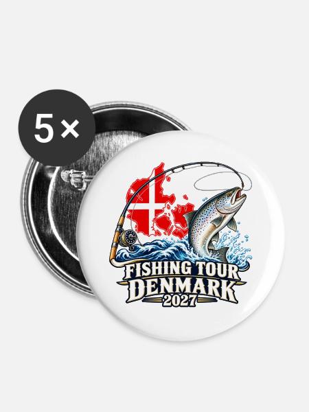 Angeltour Dänemark 2027 - Buttons groß 56 mm (5er Pack) - Weiß