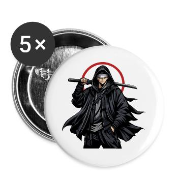 Schwarzer Ninja mit Klinge - Buttons groß 56 mm (5er Pack) - Weiß - Vorne