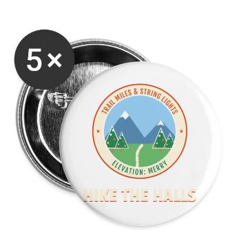 Wandern Sie den Halls Christmas Hiking Mountain Trail - Buttons groß 56 mm (5er Pack) - Weiß - Vorne