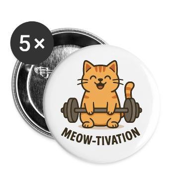 Meow-tivation – Katze beim Gewichtheben - Buttons groß 56 mm (5er Pack) - Weiß - Vorne