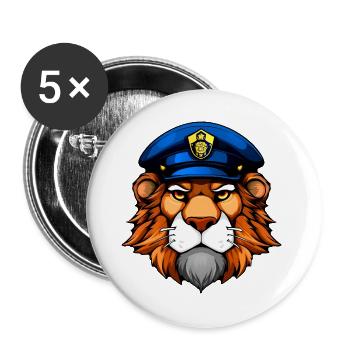 Löwe Polizei - Buttons groß 56 mm (5er Pack) - Weiß - Vorne