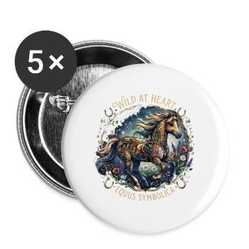Wildes Pferd, WILD ET HEART - Buttons groß 56 mm (5er Pack) - Weiß - Vorne