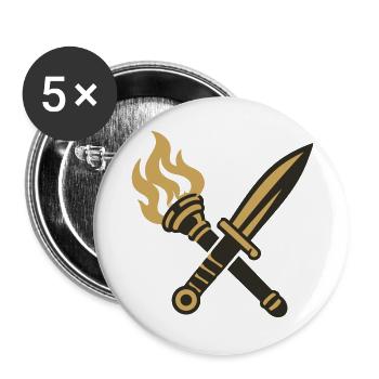 Schwert Fackel Wappen Logo - Buttons groß 56 mm (5er Pack) - Weiß - Vorne