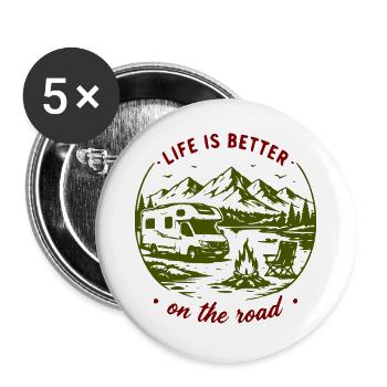 Roadtrip im Freien: Berge und Van - Buttons groß 56 mm (5er Pack) - Weiß - Vorne