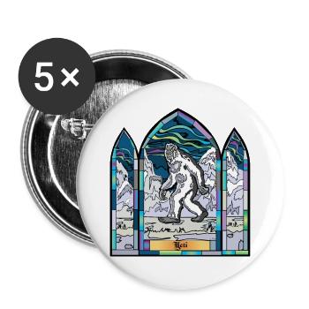 Buntglas-Yeti in Schneelandschaft - Buttons groß 56 mm (5er Pack) - Weiß - Vorne