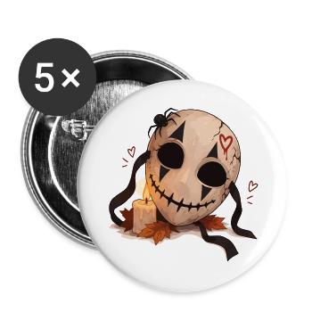 Gruselige Maske mit Kerze - Buttons groß 56 mm (5er Pack) - Weiß - Vorne