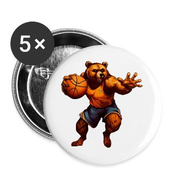 Basketball Bär - Buttons groß 56 mm (5er Pack) - Weiß - Vorne
