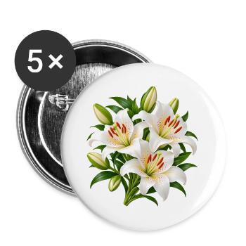 Weiße Lilien-Blumenstrauß-Kunst - Buttons groß 56 mm (5er Pack) - Weiß - Vorne