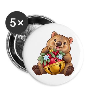 Wombat mit fröhlicher Beerenglocke - Buttons groß 56 mm (5er Pack) - Weiß - Vorne