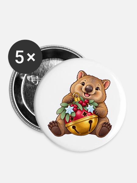 Wombat mit fröhlicher Beerenglocke - Buttons groß 56 mm (5er Pack) - Weiß