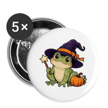 Frosch mit Hexenhut - Buttons groß 56 mm (5er Pack) - Weiß - Vorne