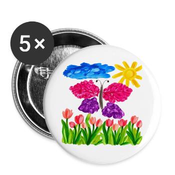 Farbenfroher Schmetterlingsgarten – Sonnenschein & Tulpen - Buttons groß 56 mm (5er Pack) - Weiß - Vorne
