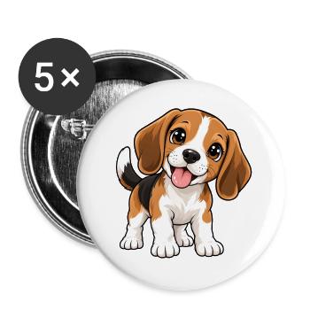 Beagle Kawaii Style – Süßer Spürhund - Buttons groß 56 mm (5er Pack) - Weiß - Vorne