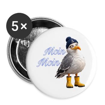 Moin Moin Möwe - Buttons groß 56 mm (5er Pack) - Weiß - Vorne