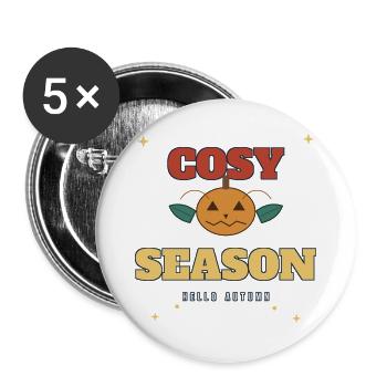 Gemütlicher Kürbis Hallo Herbst - Buttons groß 56 mm (5er Pack) - Weiß - Vorne