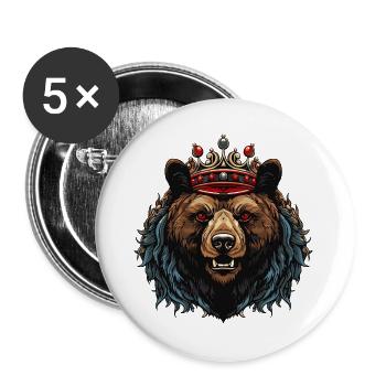 Bär Kopf mit Krone - Buttons groß 56 mm (5er Pack) - Weiß - Vorne