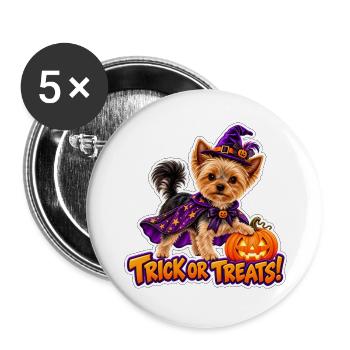 Halloween-Hund mit Kürbis - Buttons groß 56 mm (5er Pack) - Weiß - Vorne