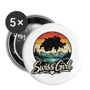 Swiss Girl Retro Look - Buttons groß 56 mm (5er Pack) - Weiß - Vorne