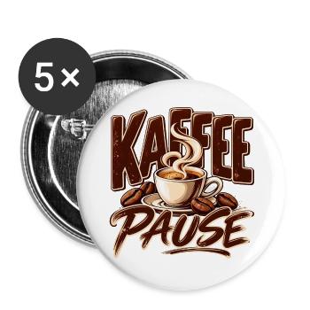 Kaffee Pause Schöne Geschenkidee für den Büro - Buttons groß 56 mm (5er Pack) - Weiß - Vorne