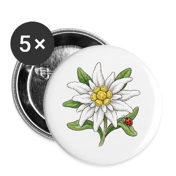 Weiße Blüte mit Marienkäfer - Buttons groß 56 mm (5er Pack) - Weiß - Vorne