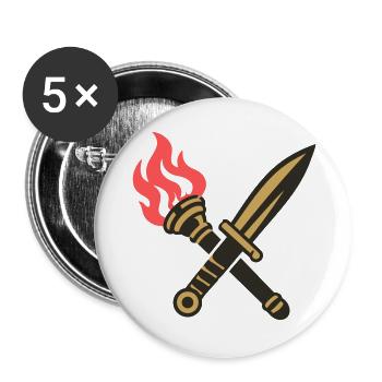 Schwert Fackel Wappen Logo - Buttons groß 56 mm (5er Pack) - Weiß - Vorne