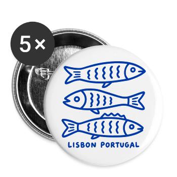 Lissabon, Portugal Blaue Sardinen – Minimalistische Kunst - Buttons groß 56 mm (5er Pack) - Weiß - Vorne