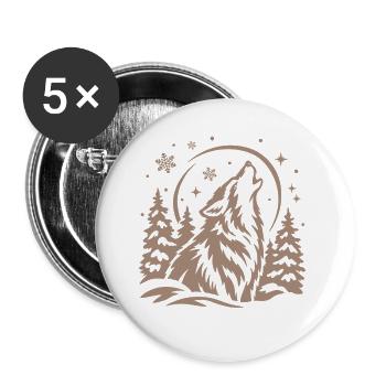 Wolf im Wald unter dem Mond - Buttons groß 56 mm (5er Pack) - Weiß - Vorne