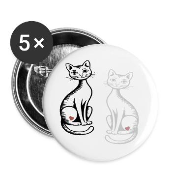 zwei Katzen - Buttons groß 56 mm (5er Pack) - Weiß - Vorne