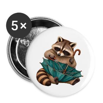 Waschbär repariert einen Regenschirm - Buttons groß 56 mm (5er Pack) - Weiß - Vorne