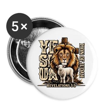 Yeshua Löwe von Juda Christliches Glaubensmotiv - Buttons groß 56 mm (5er Pack) - Weiß - Vorne