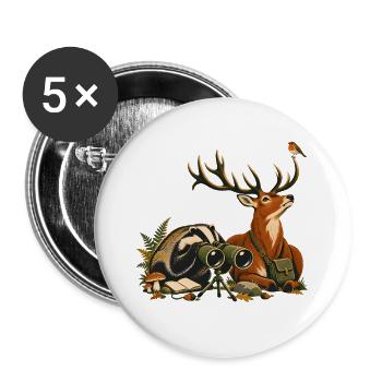 Dachs und Rotwild bei der Vogelbeobachtung - Buttons groß 56 mm (5er Pack) - Weiß - Vorne
