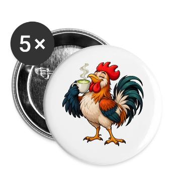  Hahn mit Matcha Latte – Lustiges Tiermotiv - Buttons groß 56 mm (5er Pack) - Weiß - Vorne