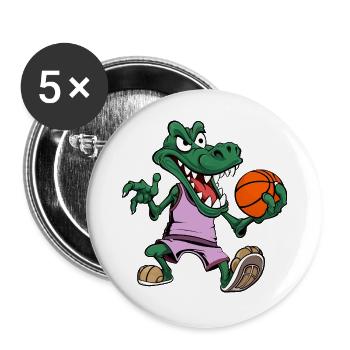 Alligator Basketball Krokodil - Buttons groß 56 mm (5er Pack) - Weiß - Vorne