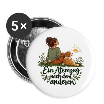 Achtsamkeit mit Hund - Buttons groß 56 mm (5er Pack) - Weiß - Vorne