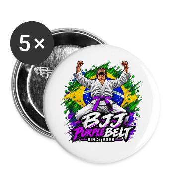 BJJ Lila Gürtel seit 2026 - Buttons groß 56 mm (5er Pack) - Weiß - Vorne