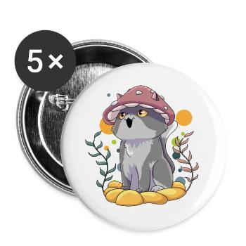 Katze Pilz Natur - Buttons groß 56 mm (5er Pack) - Weiß - Vorne