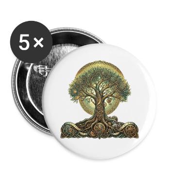 Zahnradbaum und Wurzeln - Buttons groß 56 mm (5er Pack) - Weiß - Vorne