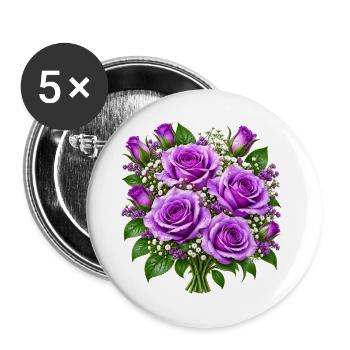 Lavendelrosen-Straußdruck - Buttons groß 56 mm (5er Pack) - Weiß - Vorne