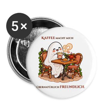 Übernatürlich freundlich dank Kaffee - Buttons groß 56 mm (5er Pack) - Weiß - Vorne